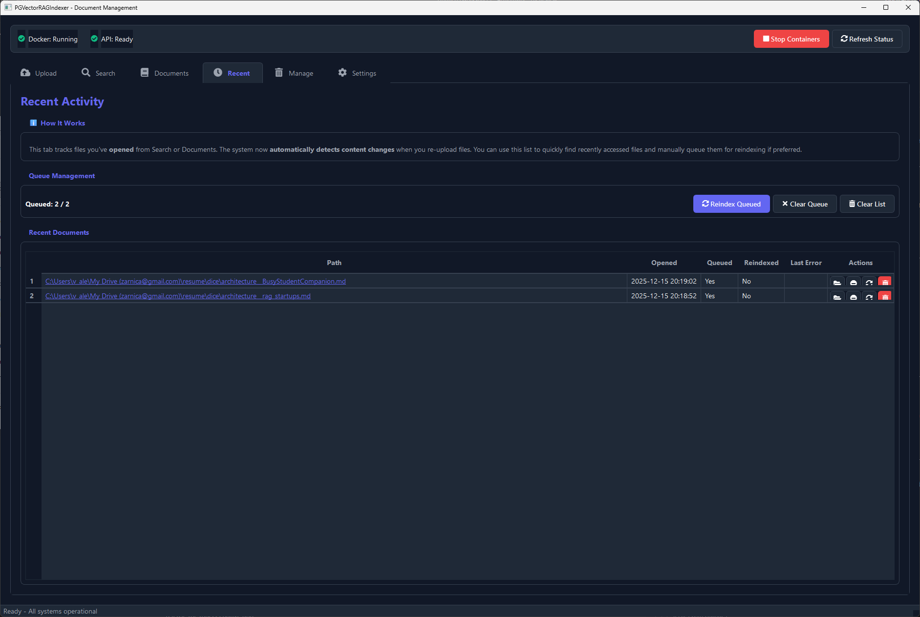 Recent tab showing recently accessed documents and search history