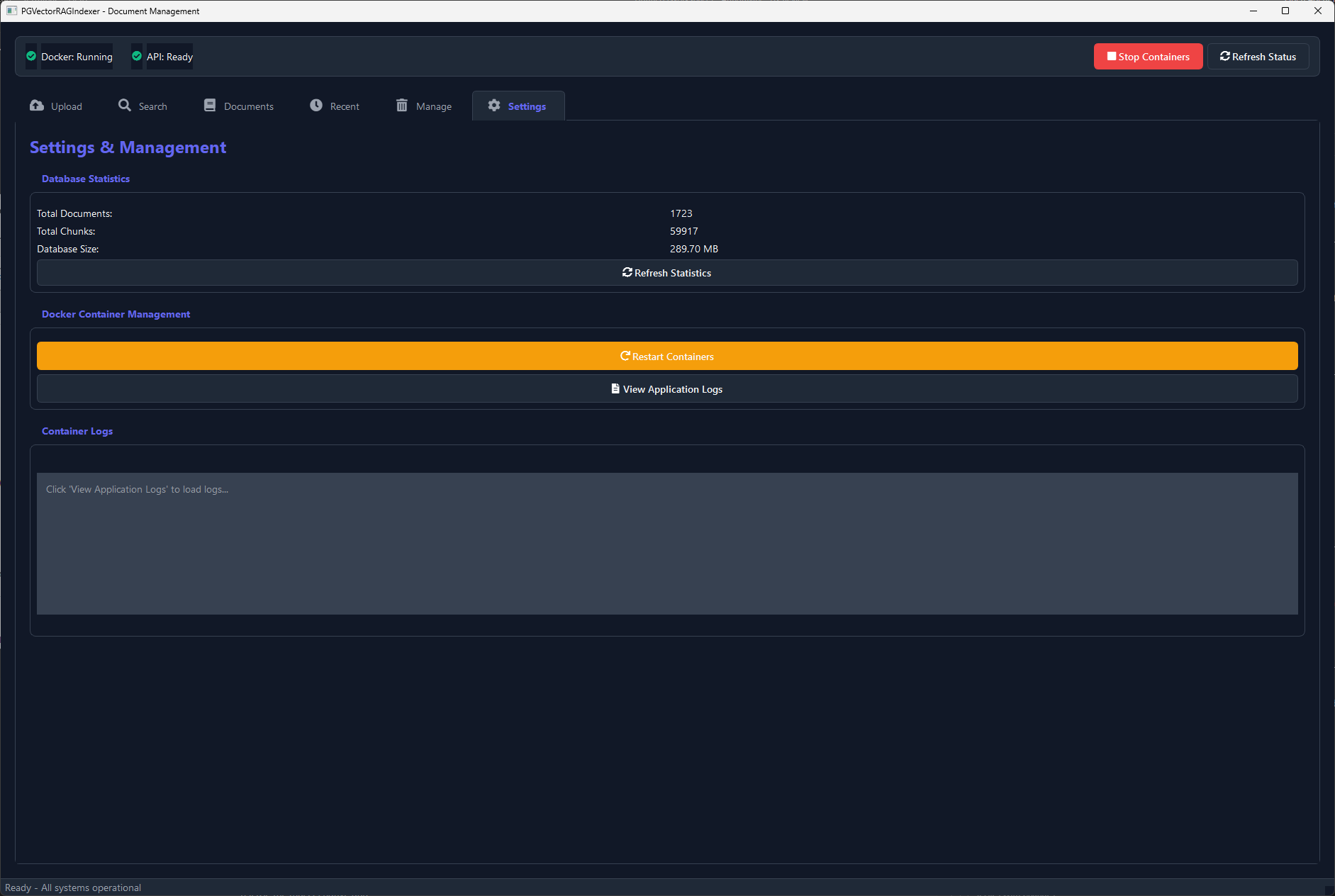 Settings tab for configuring embedding models and preferences